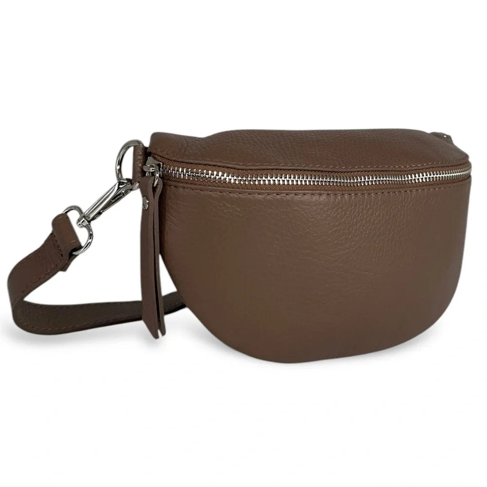 Sac banane en cuir grainé LOU Taupe foncé