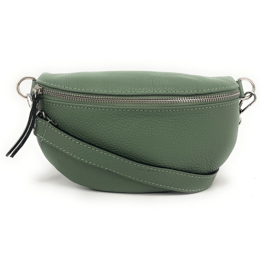 Sac banane en cuir grainé LOU Vert amande