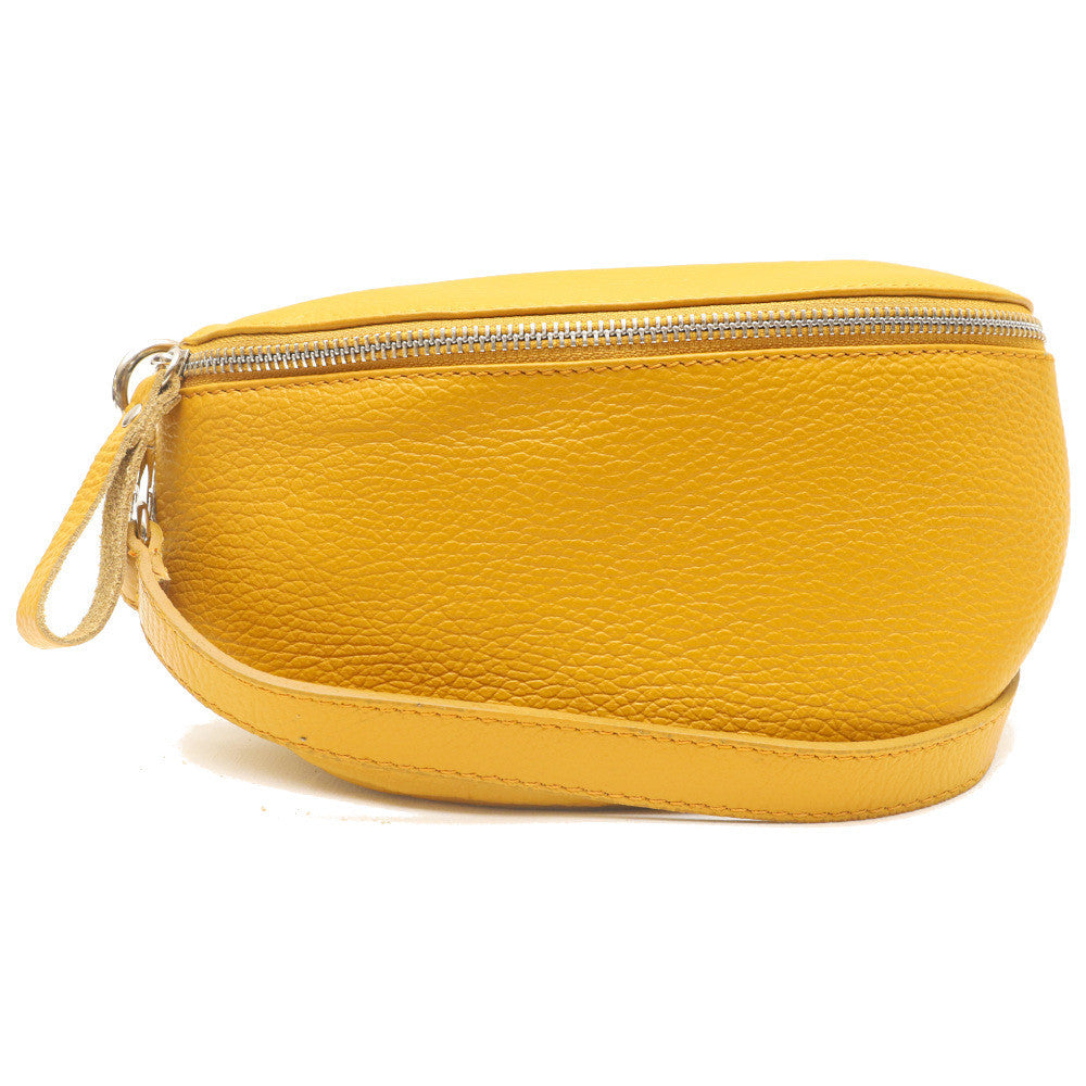 Sac banane en cuir grainé LOU Jaune Moutarde