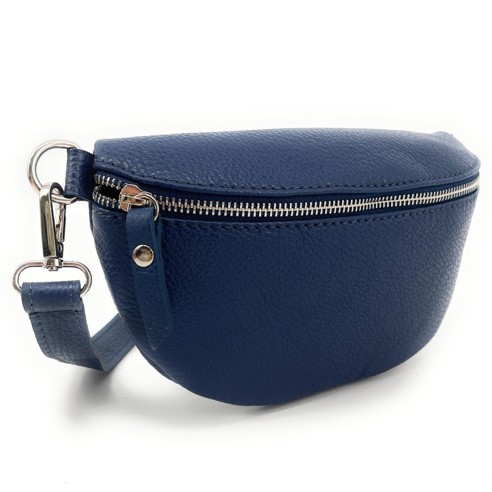 Sac banane en cuir grainé LOU Bleu