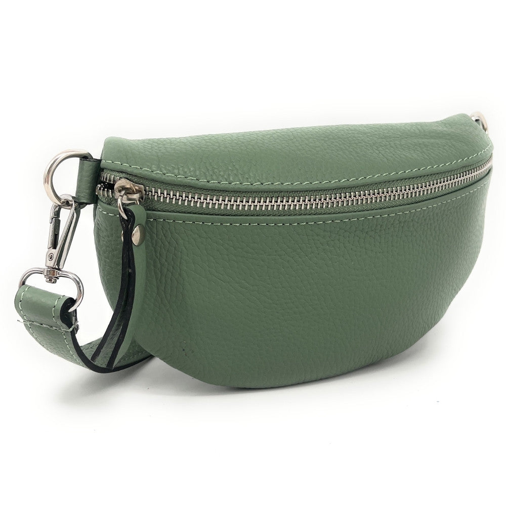 Sac banane en cuir grainé LOU Vert amande