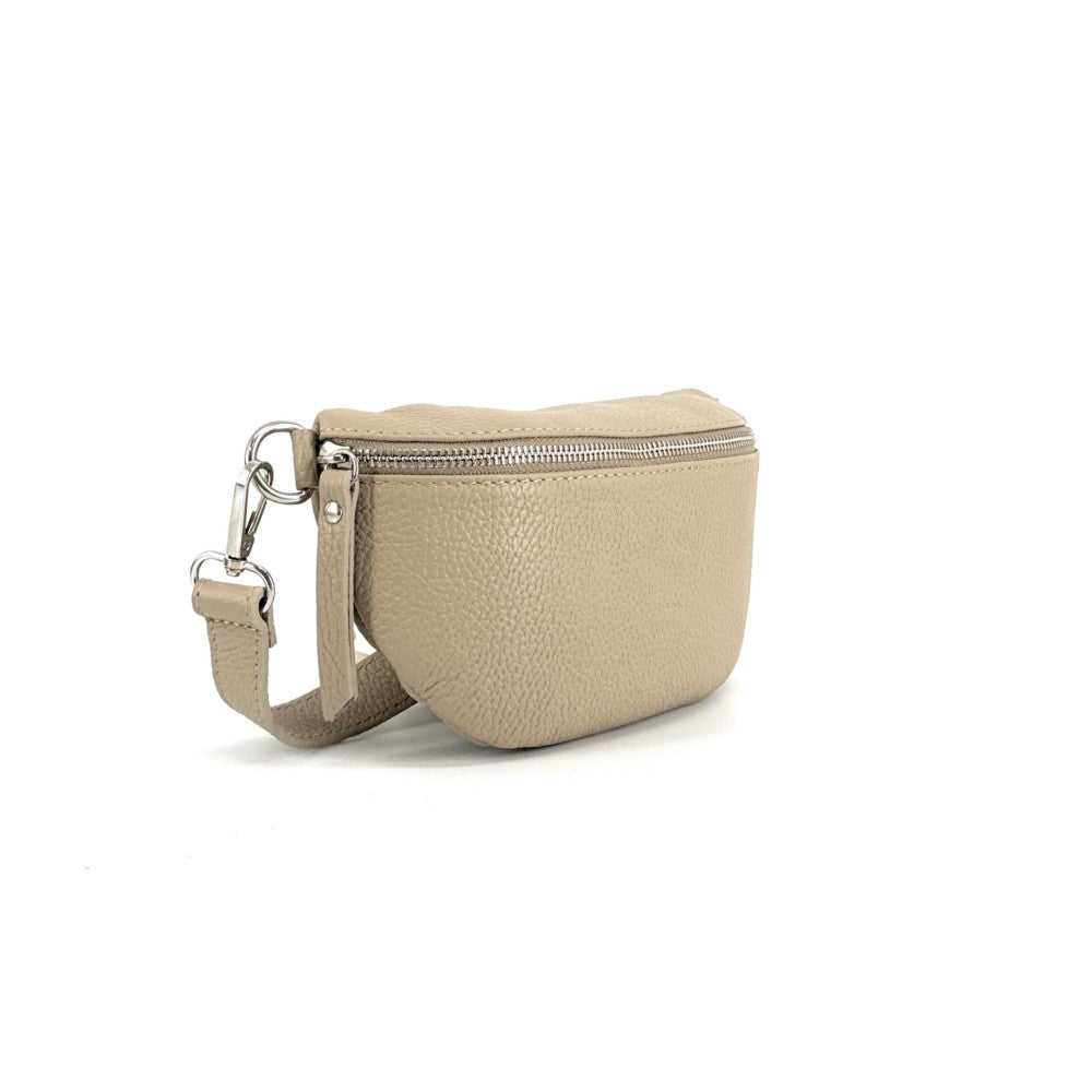 Sac banane en cuir grainé LOU Taupe clair