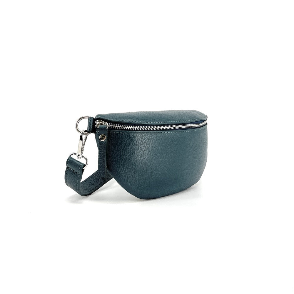 Sac banane en cuir grainé LOU Bleu vert canard