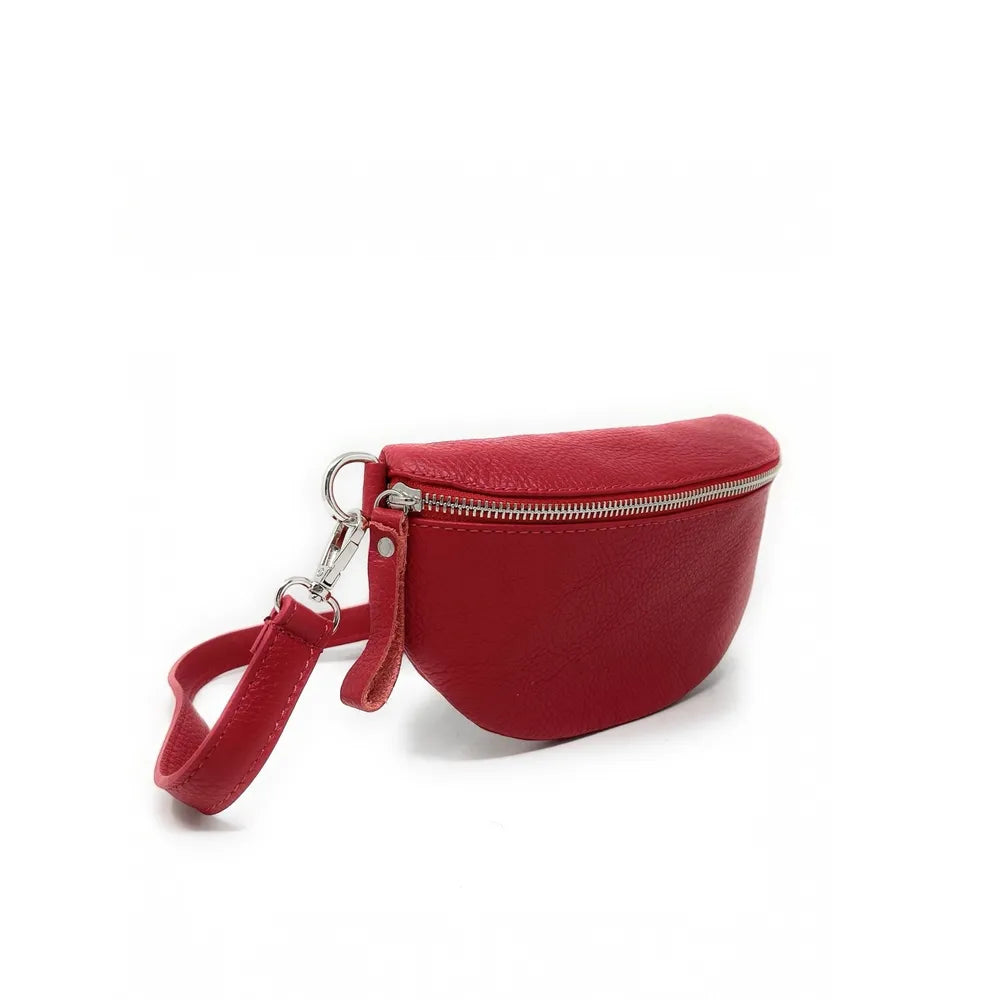 Sac banane en cuir grainé LOU Rouge garance