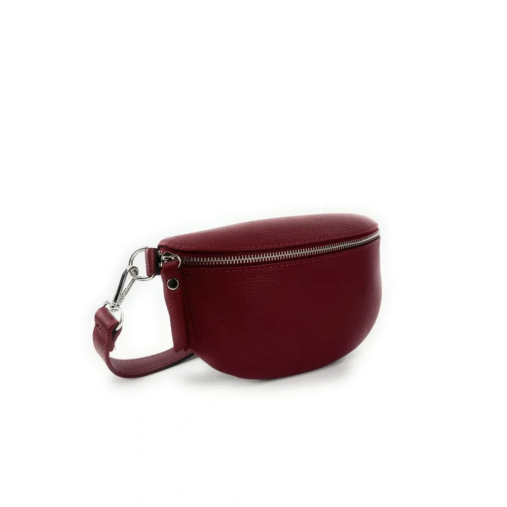 Sac banane en cuir grainé LOU Rouge bordeaux