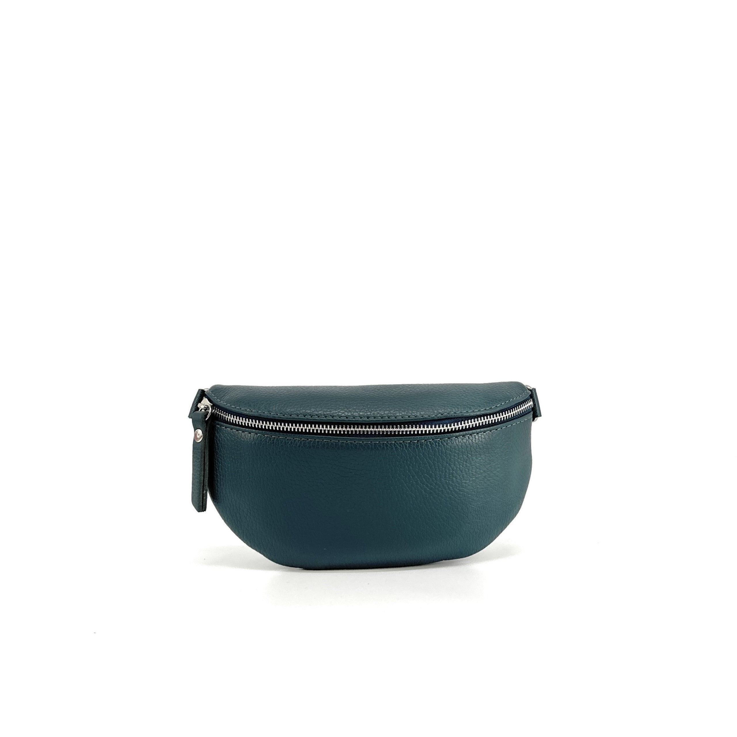 Sac banane en cuir grainé LOU Bleu vert canard