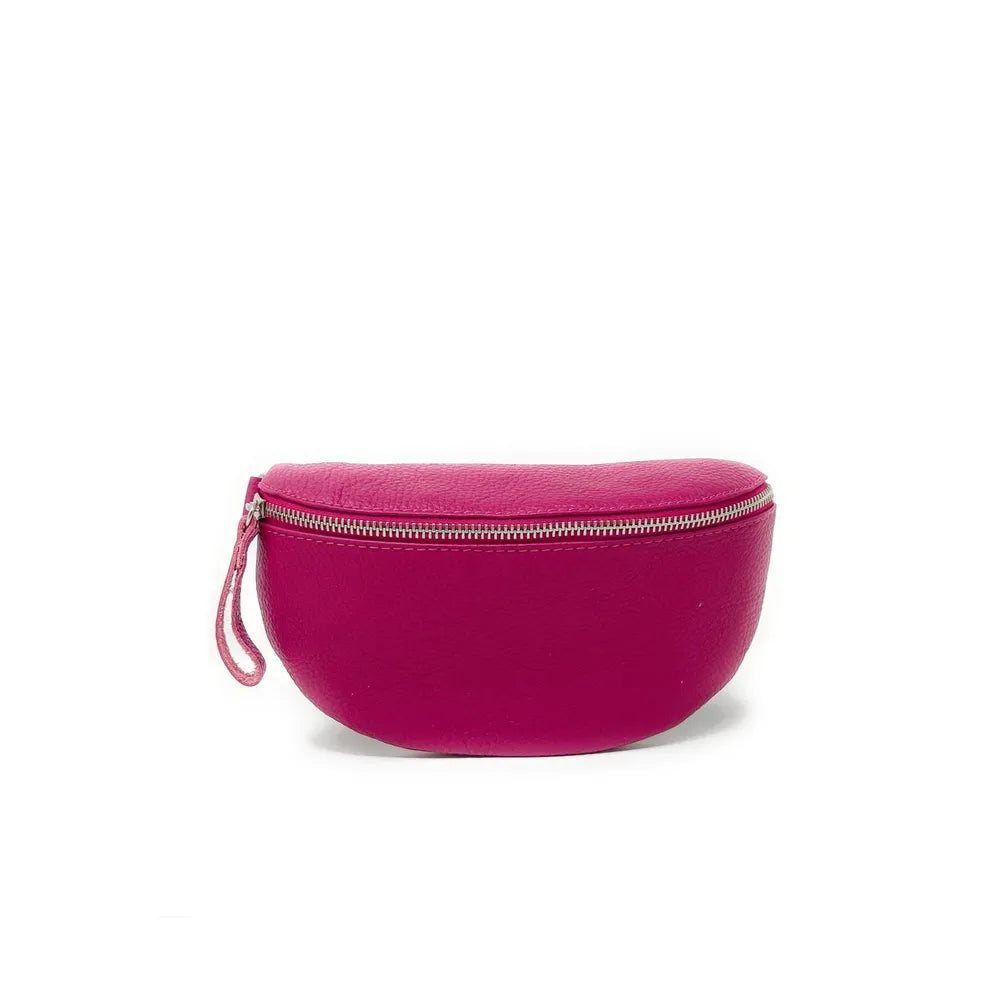 Sac banane en cuir grainé LOU Rose fuchsia