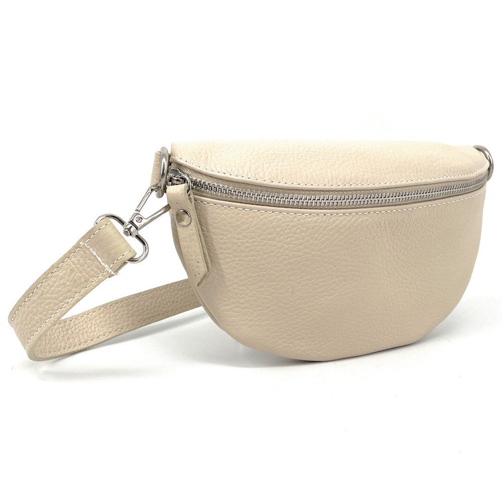 Sac banane en cuir grainé LOU Beige crème