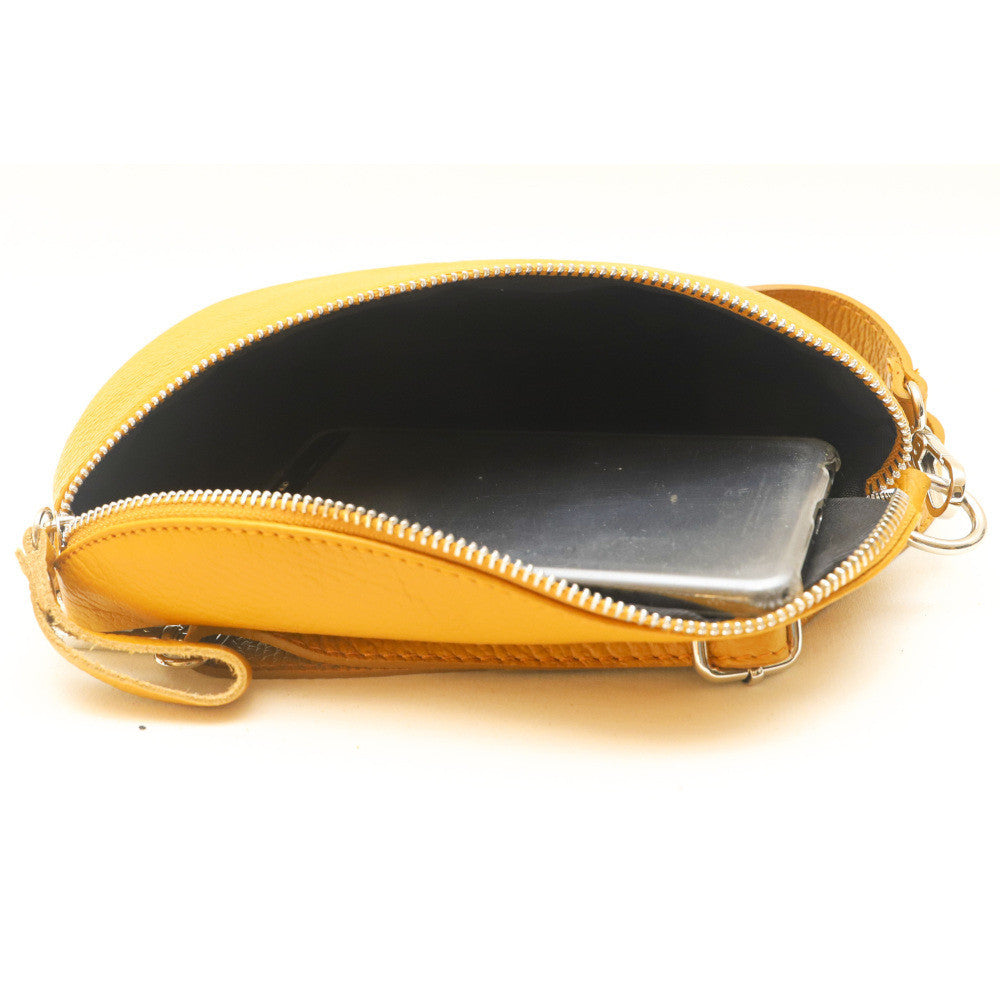 Sac banane en cuir grainé LOU Jaune Moutarde