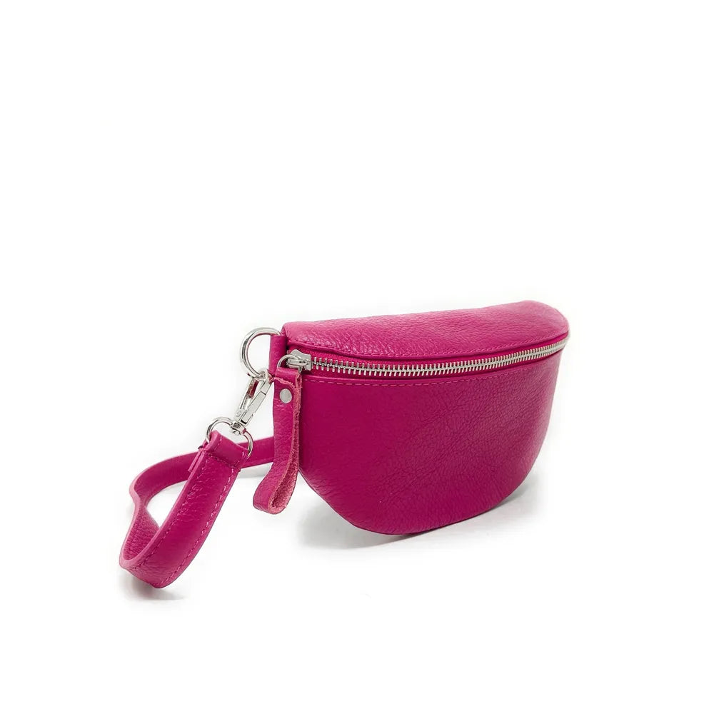Sac banane en cuir grainé LOU Rose fuchsia
