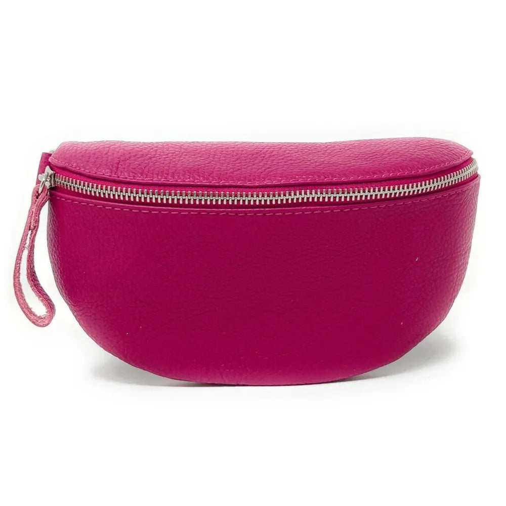 Sac banane en cuir grainé LOU Rose fuchsia