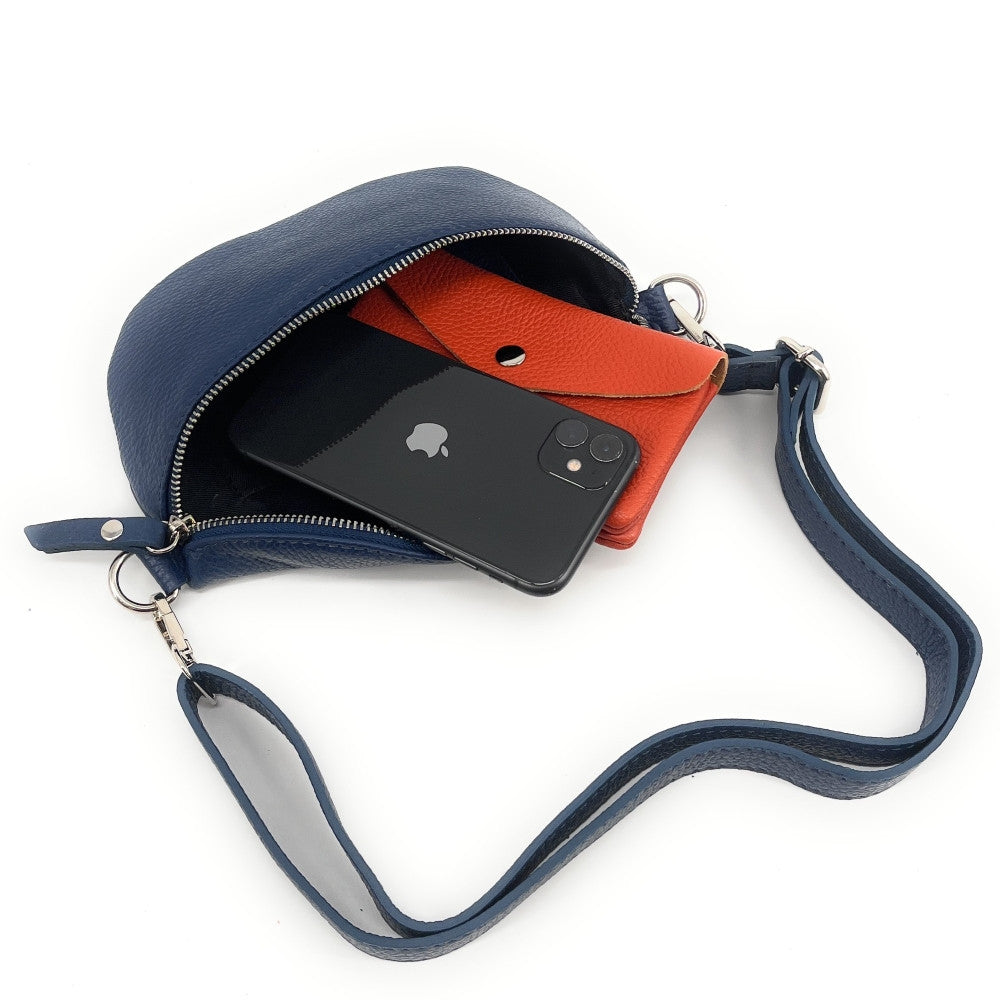 Sac banane en cuir grainé LOU Bleu