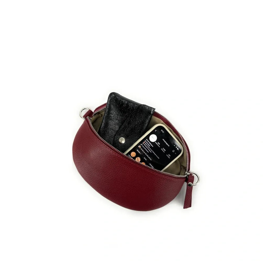 Sac banane en cuir grainé LOU Rouge bordeaux
