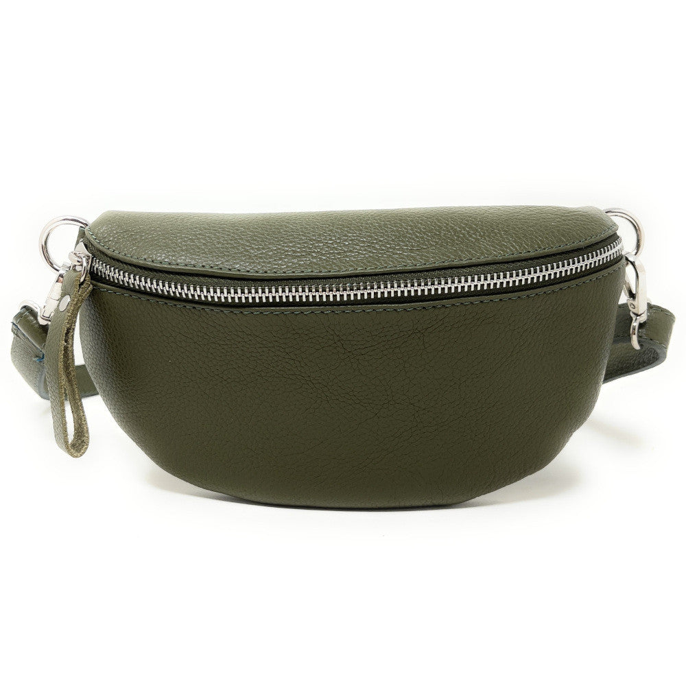 Sac banane en cuir grainé LOU Kaki