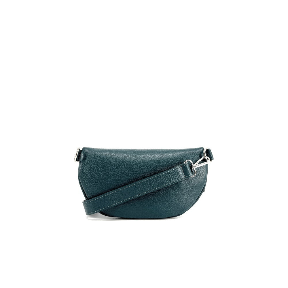 Sac banane en cuir grainé LOU Bleu vert canard