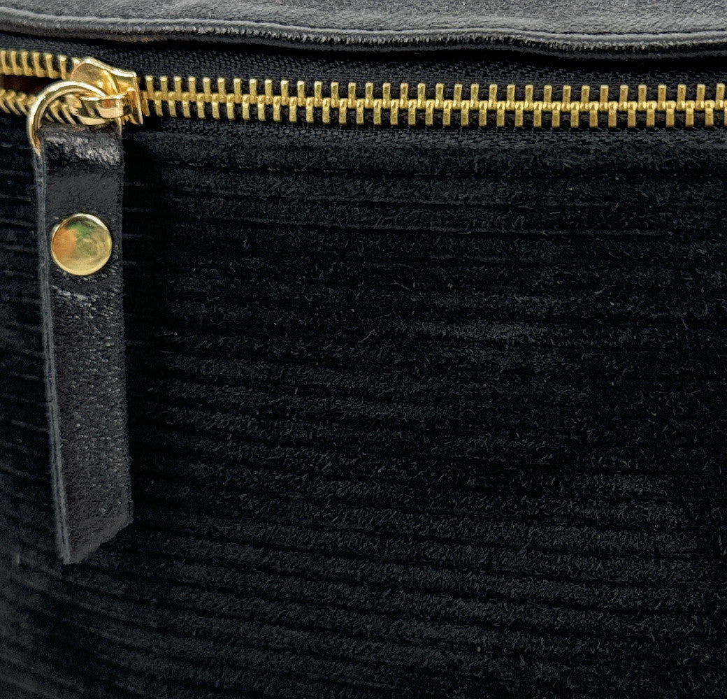 Sac banane en cuir irisé et croûte de cuir LOUNA VELOURS Noir