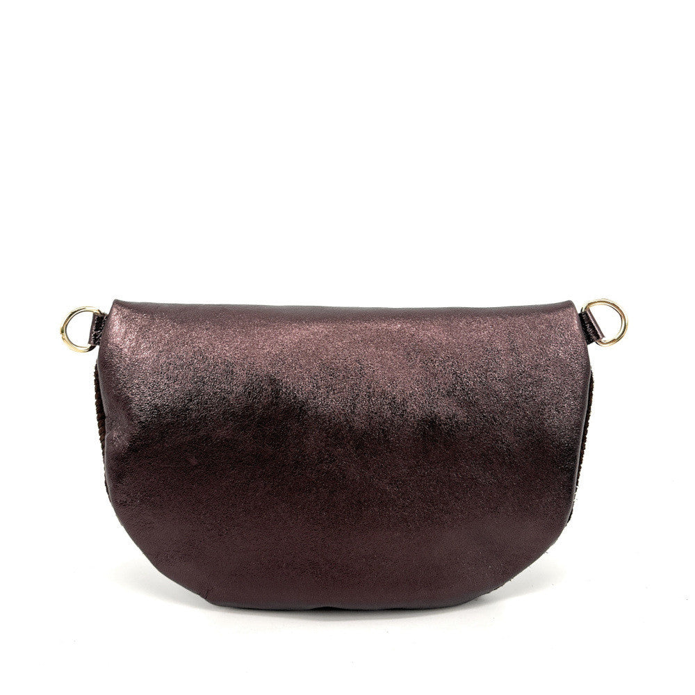 Sac banane en cuir irisé et croûte de cuir LOUNA VELOURS Chocolat