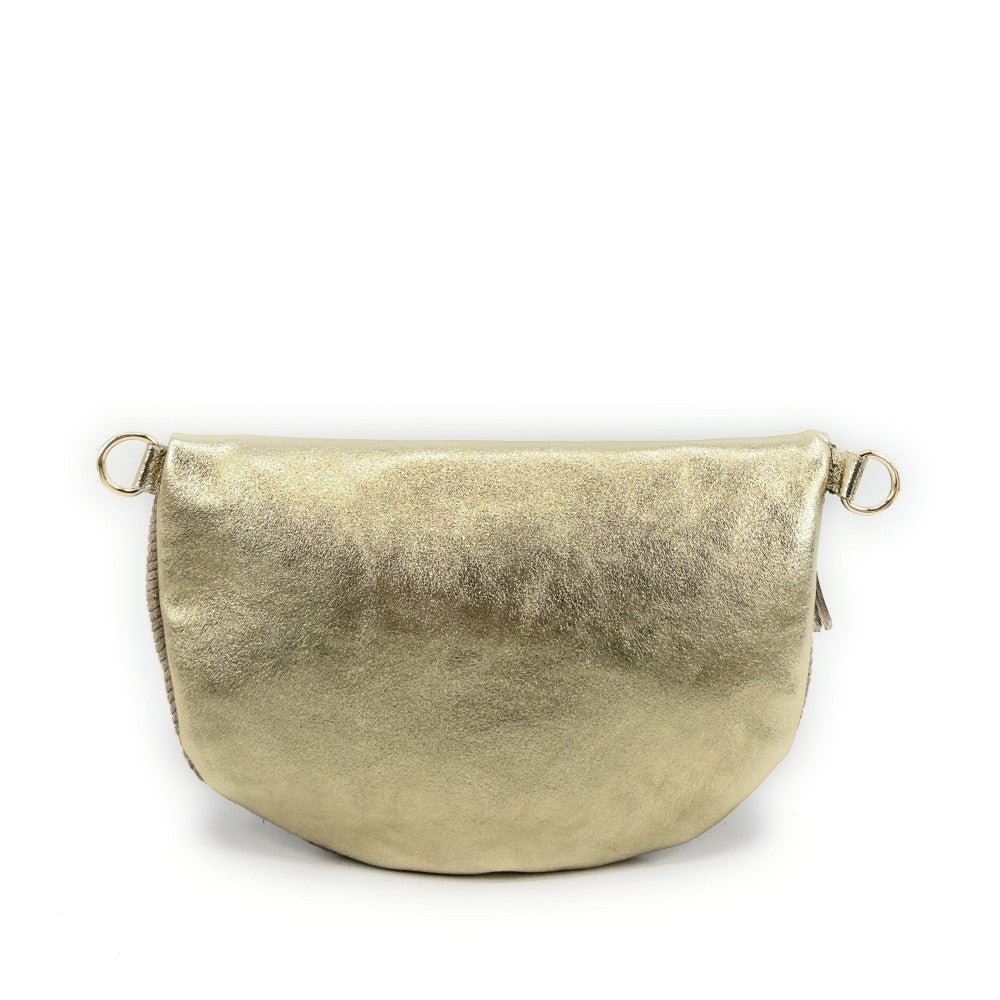 Sac banane en cuir irisé et croûte de cuir LOUNA VELOURS Taupe clair