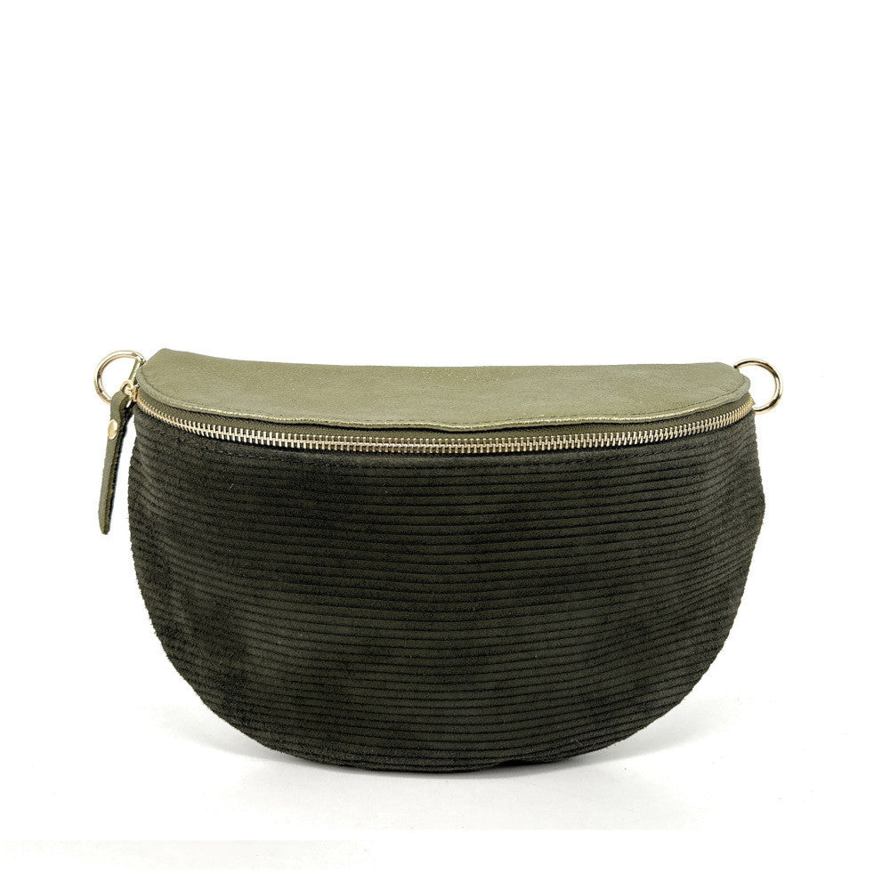 Sac banane en cuir irisé et croûte de cuir LOUNA VELOURS Kaki