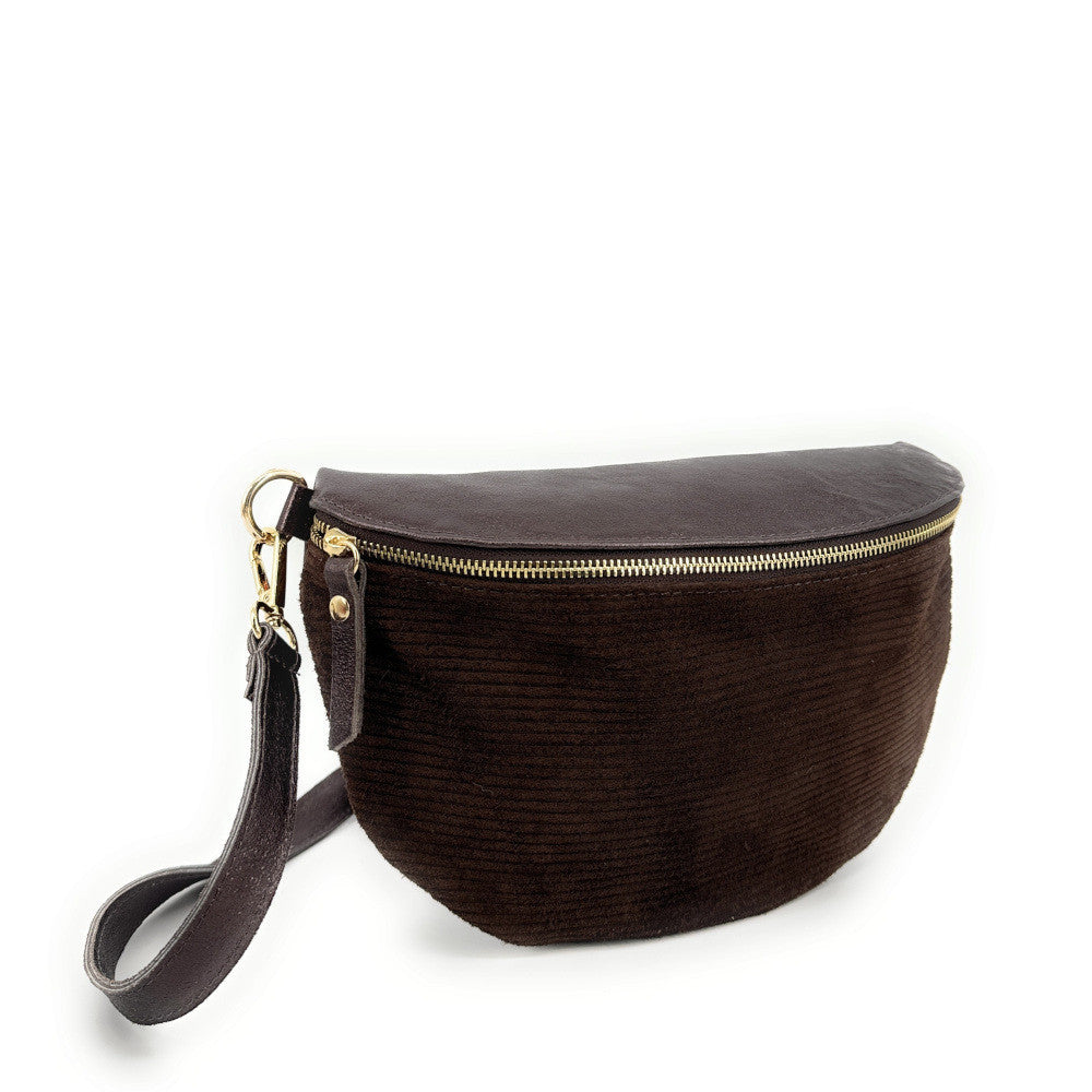 Sac banane en cuir irisé et croûte de cuir LOUNA VELOURS Chocolat