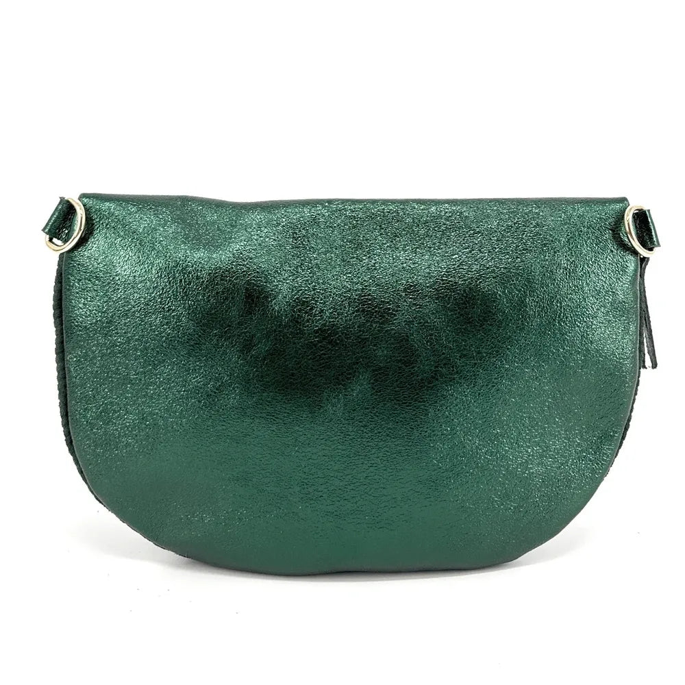 Sac banane en cuir irisé et croûte de cuir LOUNA VELOURS Vert forêt