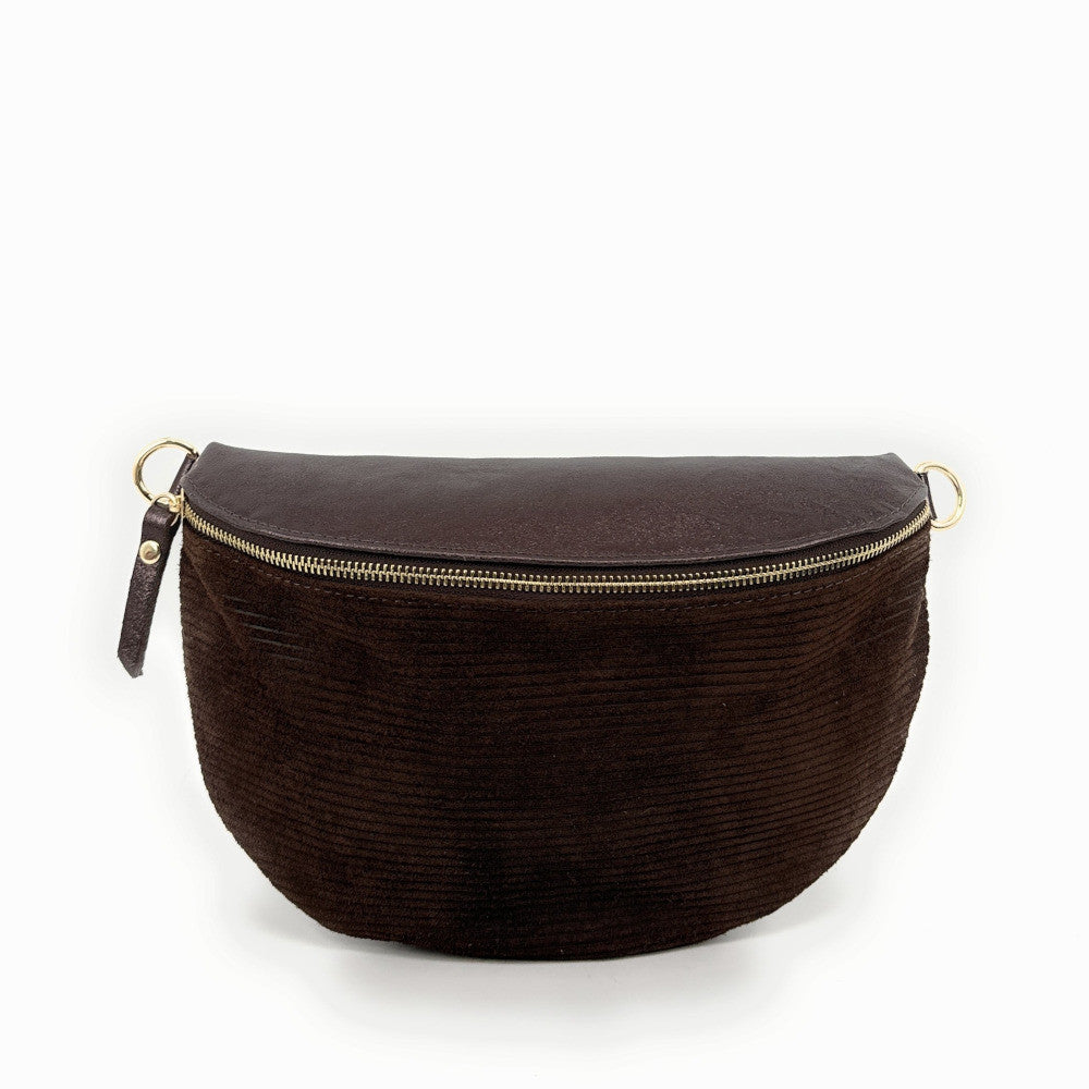Sac banane en cuir irisé et croûte de cuir LOUNA VELOURS Chocolat