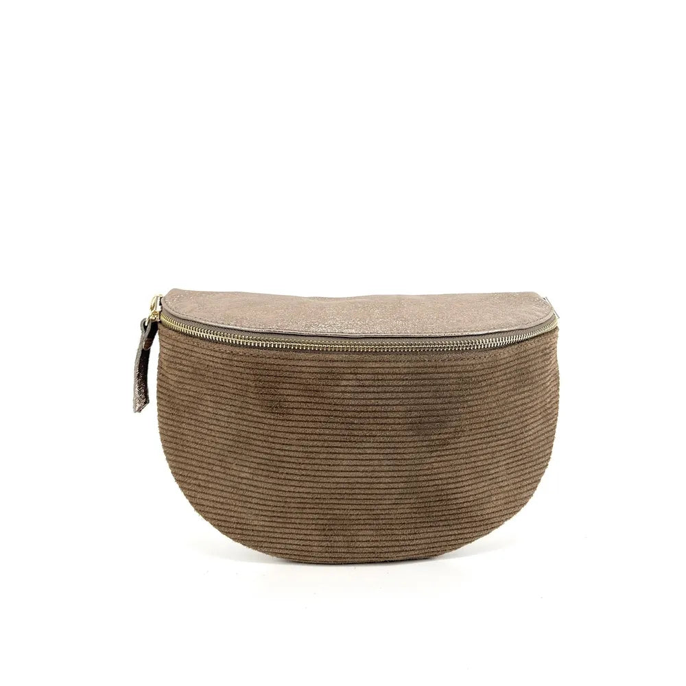 Sac banane en cuir irisé et croûte de cuir LOUNA VELOURS Taupe