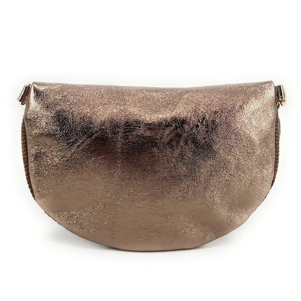Sac banane en cuir irisé et croûte de cuir LOUNA VELOURS Taupe