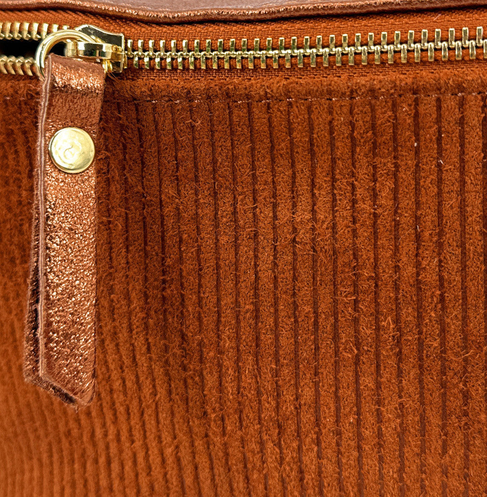 Sac banane en cuir irisé et croûte de cuir LOUNA VELOURS Bronze