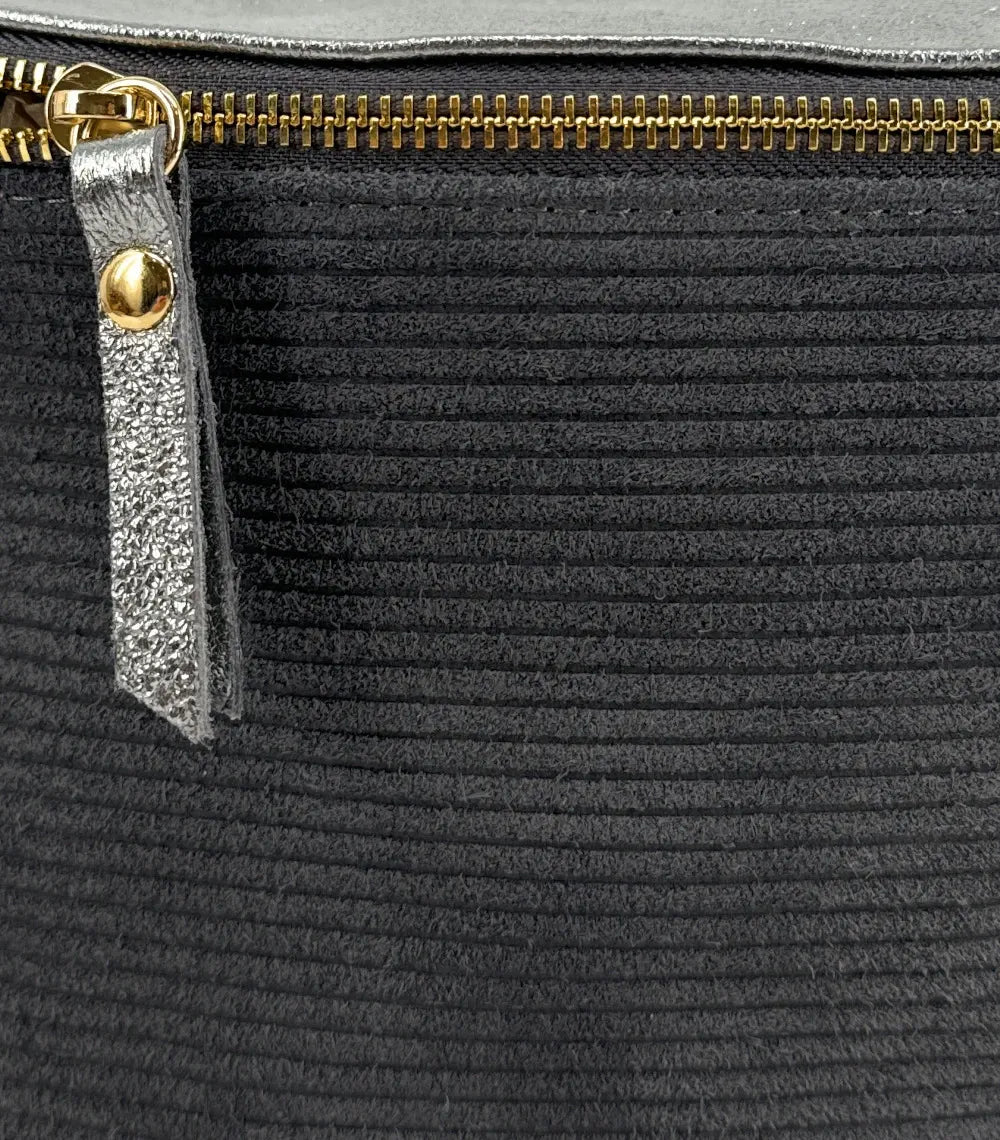 Sac banane en cuir irisé et croûte de cuir LOUNA VELOURS Gris foncé