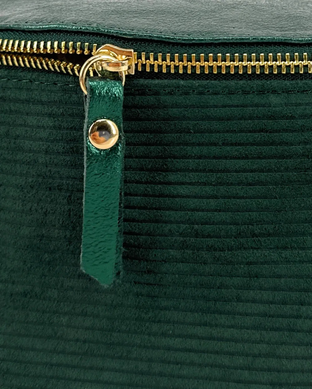 Sac banane en cuir irisé et croûte de cuir LOUNA VELOURS Vert forêt