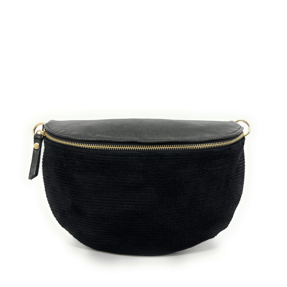 Sac banane en cuir irisé et croûte de cuir LOUNA VELOURS Noir