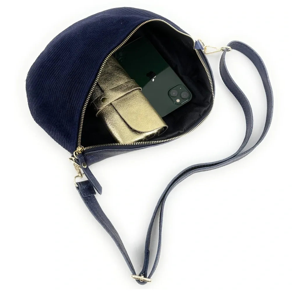 Sac banane en cuir irisé et croûte de cuir LOUNA VELOURS Nuit étoilée