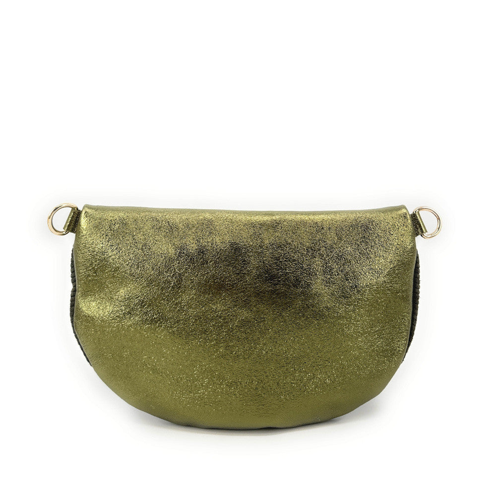 Sac banane en cuir irisé et croûte de cuir LOUNA VELOURS Kaki