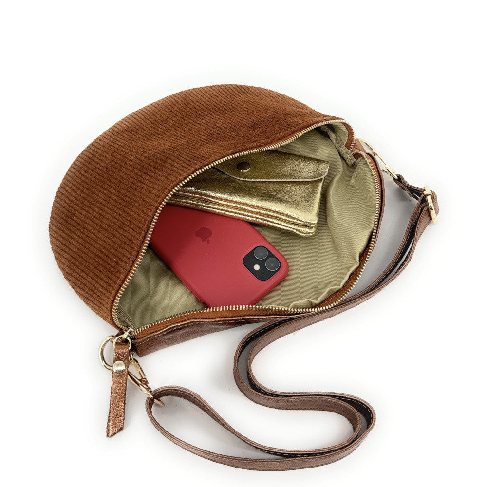 Sac banane en cuir irisé et croûte de cuir LOUNA VELOURS Bronze