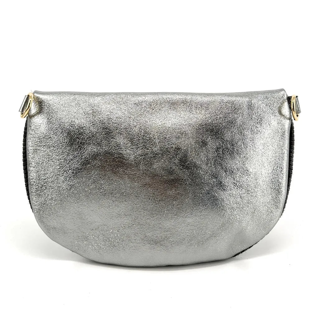 Sac banane en cuir irisé et croûte de cuir LOUNA VELOURS Gris foncé