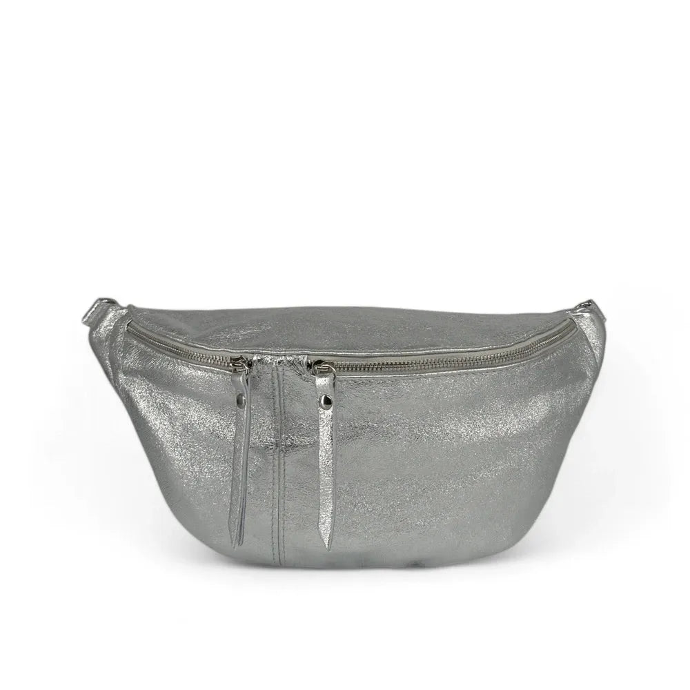 Sac banane en cuir irisé LILOU GLOW Argent moyen