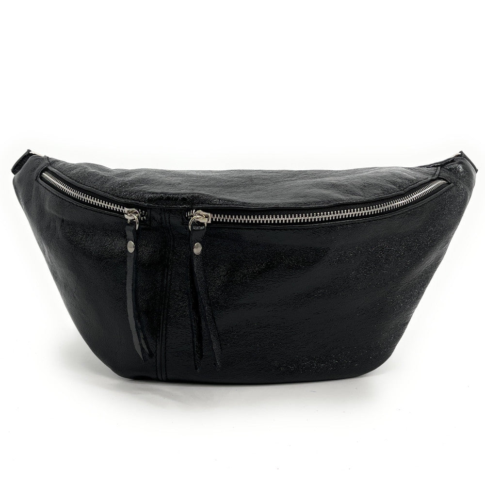 Sac banane en cuir irisé LILOU GLOW Noir irisé