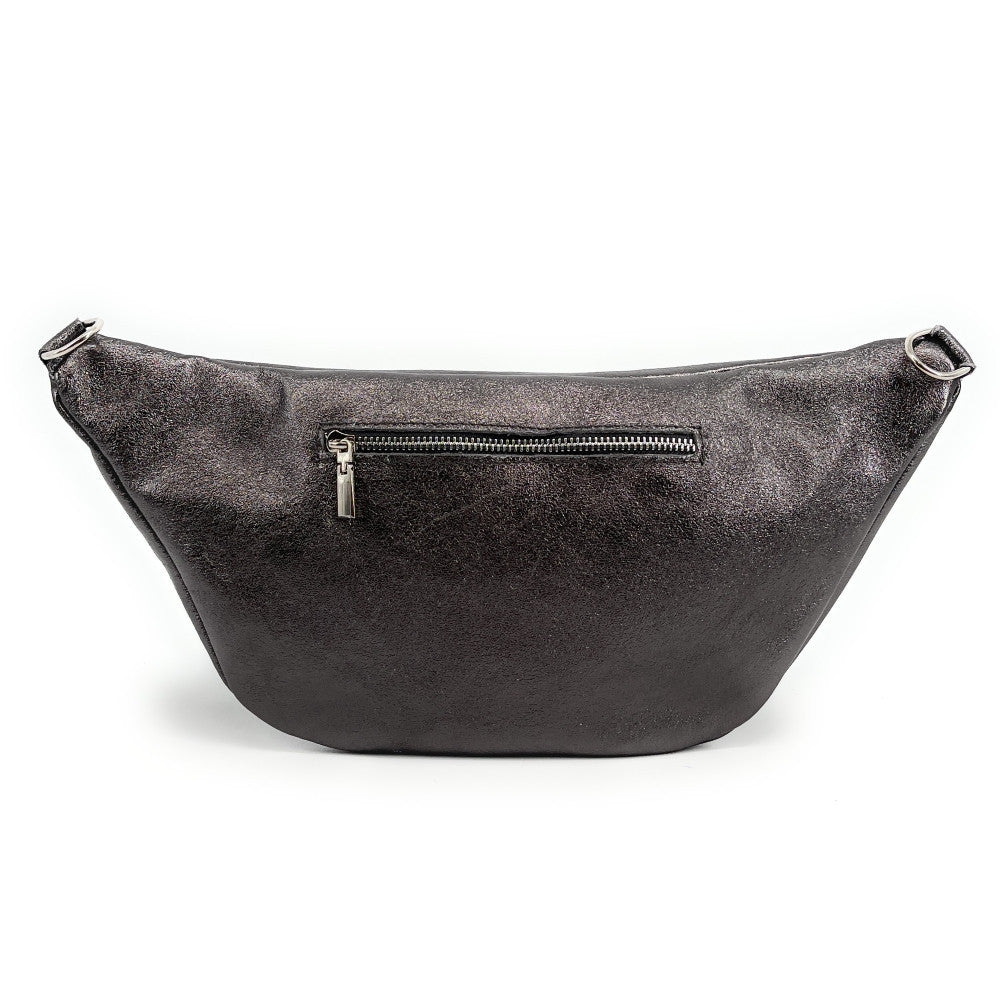 Sac banane en cuir irisé LILOU GLOW Argent foncé