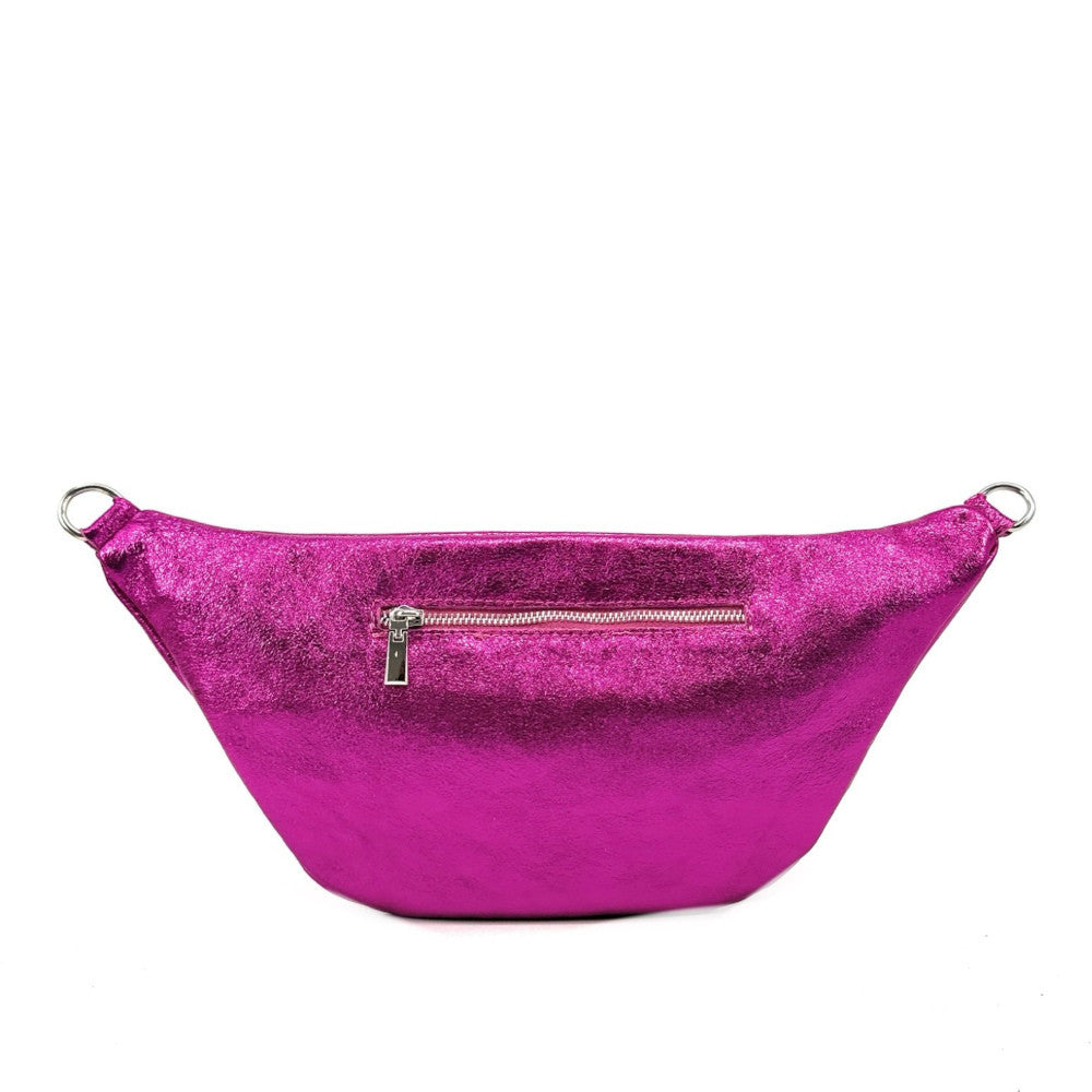 Sac banane en cuir irisé LILOU GLOW Fuchsia irisé