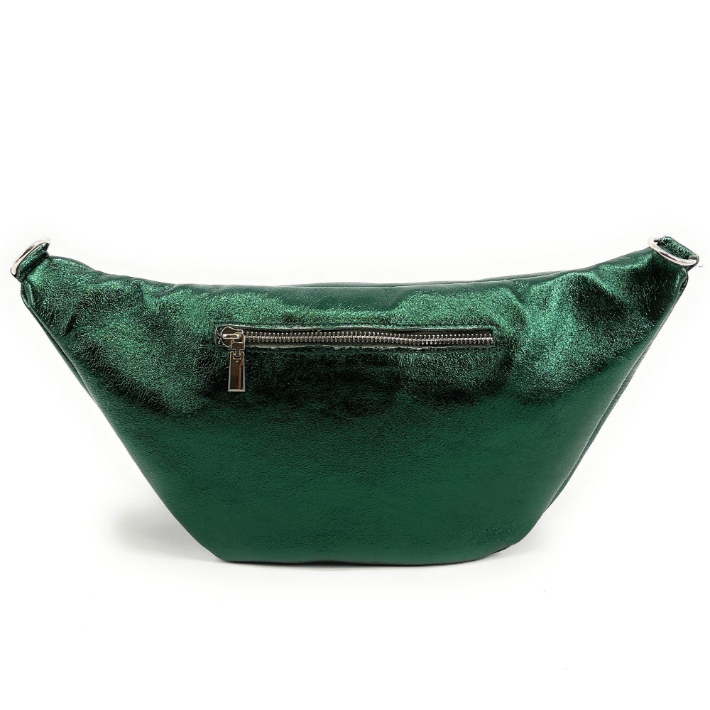 Sac banane en cuir irisé LILOU GLOW Vert forêt irisé