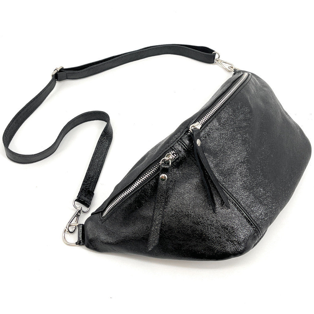 Sac banane en cuir irisé LILOU GLOW Noir irisé