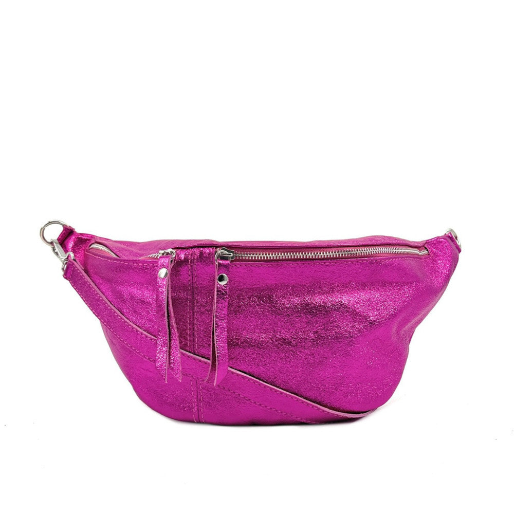 Sac banane en cuir irisé LILOU GLOW Fuchsia irisé