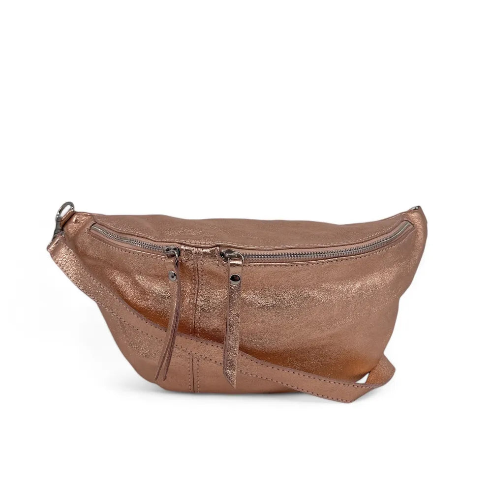 Sac banane en cuir irisé LILOU GLOW Rose gold