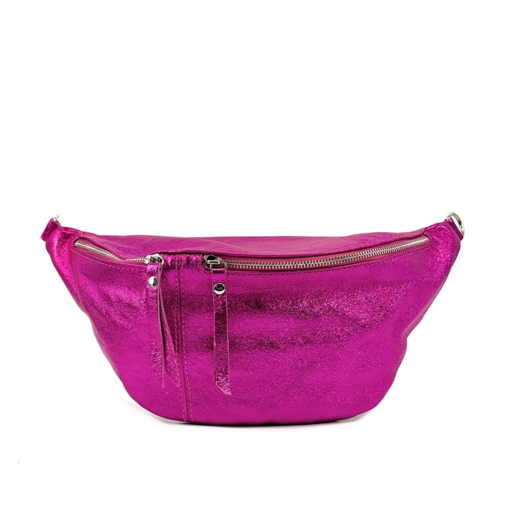 Sac banane en cuir irisé LILOU GLOW Fuchsia irisé