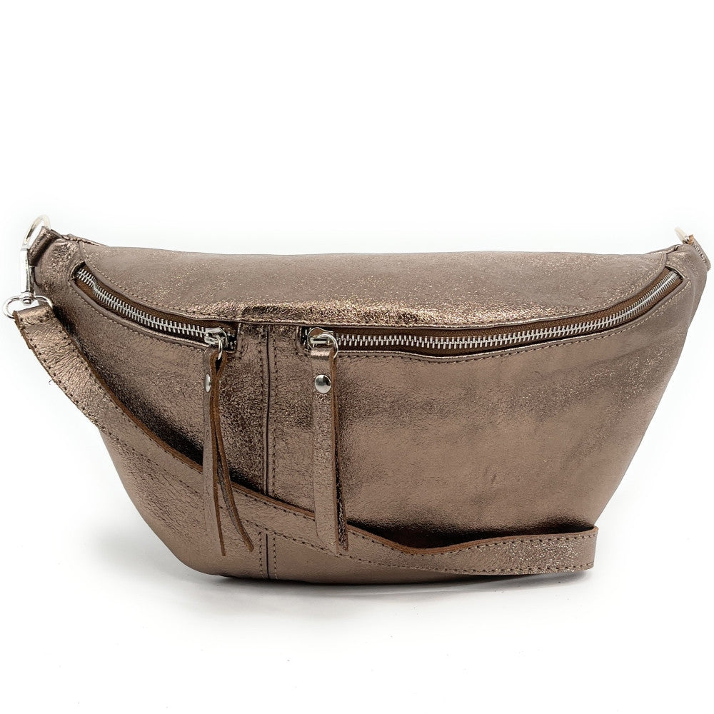 Sac banane en cuir irisé LILOU GLOW Champagne irisé