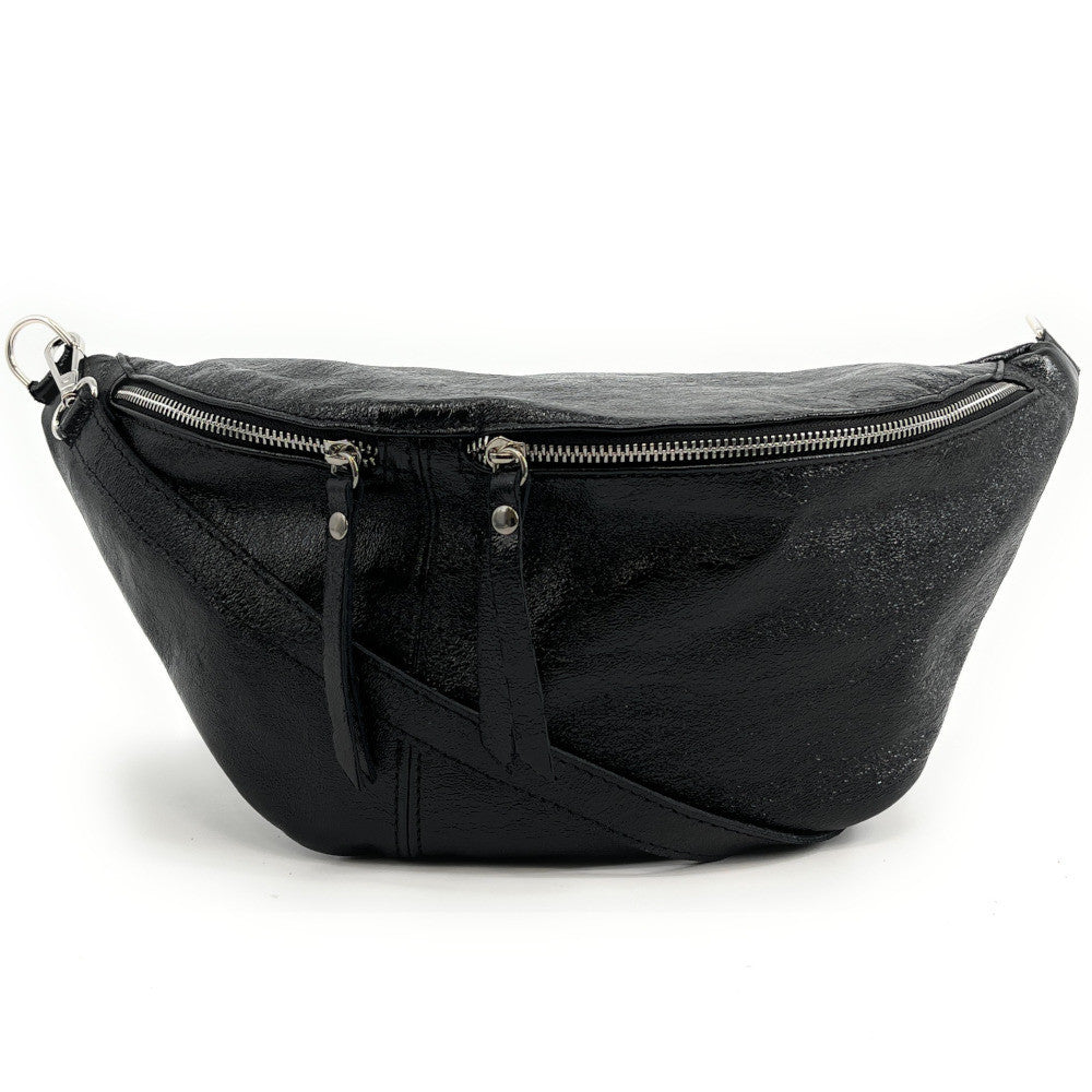 Sac banane en cuir irisé LILOU GLOW Noir irisé
