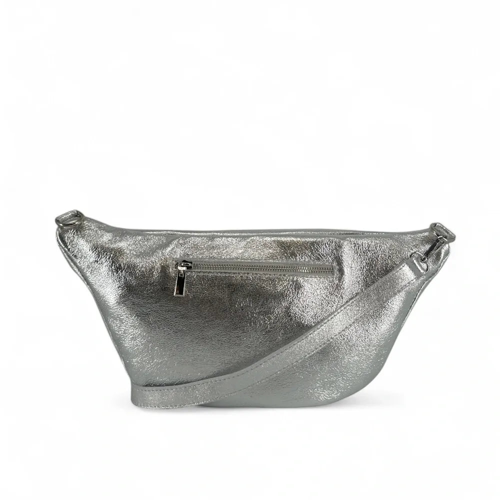 Sac banane en cuir irisé LILOU GLOW Argent moyen