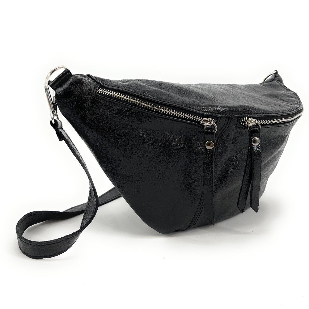 Sac banane en cuir irisé LILOU GLOW Noir irisé