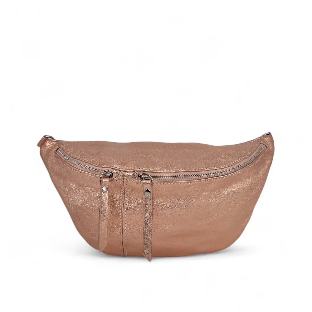 Sac banane en cuir irisé LILOU GLOW Rose gold